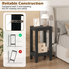 Set of 2 Tall 2 Tier End Tables with Solid Wood Legs, Black