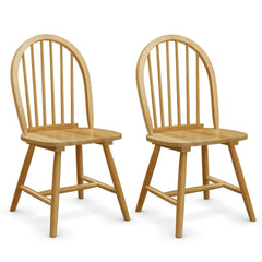 Set of 2 Windsor Spindle Back Dining Chairs, Natural Solid Rubber Wood