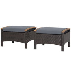 Set of 2 Wicker Patio Ottoman Fade-Resistant Foot Rest with Cushion-Gray