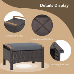 Set of 2 Wicker Patio Ottoman Fade-Resistant Foot Rest with Cushion-Gray
