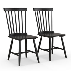 Set of 2 Windsor Dining Chairs with 20 Inch Spindle Back, Black Rubber Wood