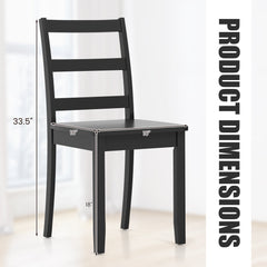 Set of 2 Ladder Back Dining Chairs with Wood Seat, Black