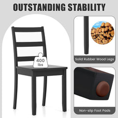 Set of 2 Ladder Back Dining Chairs with Wood Seat, Black