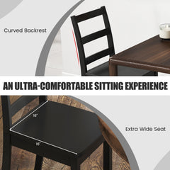 Set of 2 Ladder Back Dining Chairs with Wood Seat, Black