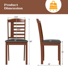 Set of 2 Ladder Back Kitchen Chairs, Oak Toned Rubber Wood with Black PU Leather Seat