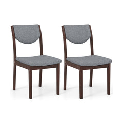 Set of 2 Kitchen Chairs with Padded Grey Linen Back and Seat, Brown Rubber Wood