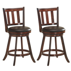 Set of 2 Slat Back Swivel Counter Stools in Nut Brown, 25 Inch Seat Height