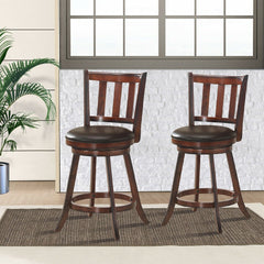 Set of 2 Slat Back Swivel Counter Stools in Nut Brown, 25 Inch Seat Height