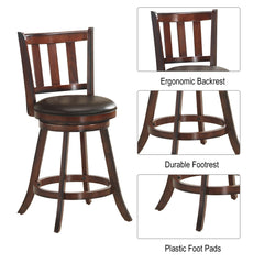 Set of 2 Slat Back Swivel Counter Stools in Nut Brown, 25 Inch Seat Height