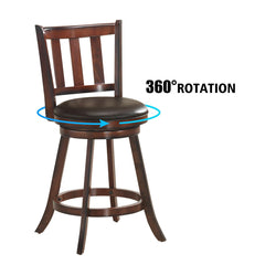 Set of 2 Slat Back Swivel Counter Stools in Nut Brown, 25 Inch Seat Height