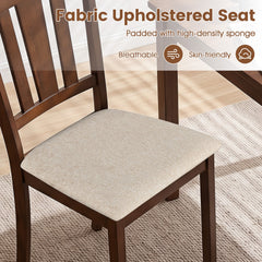 Set of 2 Walnut Wooden Dining Chairs with Hollow Back and Padded Cream Seat
