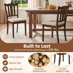 Set of 2 Walnut Wooden Dining Chairs with Hollow Back and Padded Cream Seat
