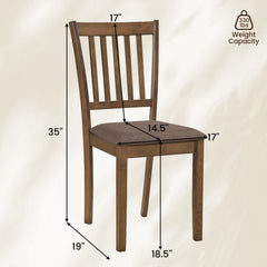 Set of 2 Walnut Slat Back Dining Chairs with Padded Taupe Linen Look Seat
