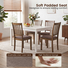Set of 2 Walnut Slat Back Dining Chairs with Padded Taupe Linen Look Seat