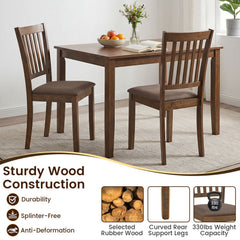 Set of 2 Walnut Slat Back Dining Chairs with Padded Taupe Linen Look Seat