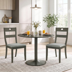 Set of 2 Grey Dining Chairs with 19.5 Inch Wide Padded Seat and Rubber Wood Frame