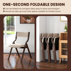 Set of 2 Folding Wooden Dining Chairs with Padded Linen Seat and Back, Coffee