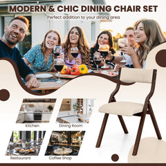 Set of 2 Folding Wooden Dining Chairs with Padded Linen Seat and Back, Coffee