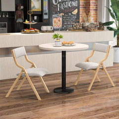 Set of 2 Folding Wooden Dining Chairs with Padded Linen Seat and Back, Natural