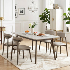 Set of 2 Mid Century Dining Chairs with Curved Floating Backrest, Grey Faux Leather