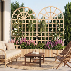 Set of 2 Wooden Raised Garden Bed with Trellis 71 inches Outdoor Planter Box Privacy Screen-Natural