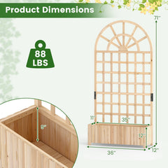 Set of 2 Wooden Raised Garden Bed with Trellis 71 inches Outdoor Planter Box Privacy Screen-Natural