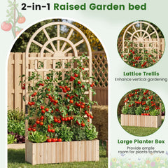 Set of 2 Wooden Raised Garden Bed with Trellis 71 inches Outdoor Planter Box Privacy Screen-Natural