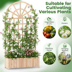 Set of 2 Wooden Raised Garden Bed with Trellis 71 inches Outdoor Planter Box Privacy Screen-Natural