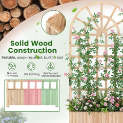 Set of 2 Wooden Raised Garden Bed with Trellis 71 inches Outdoor Planter Box Privacy Screen-Natural
