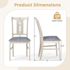 Set of 2 High Back Dining Chairs, Pale Greige Rubber Wood with Grey Padded Seat