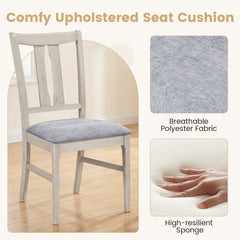 Set of 2 High Back Dining Chairs, Pale Greige Rubber Wood with Grey Padded Seat