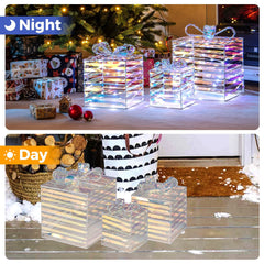 Set of 3 Christmas Lighted Gift Boxes with Bows and Plug
