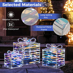 Set of 3 Christmas Lighted Gift Boxes with Bows and Plug