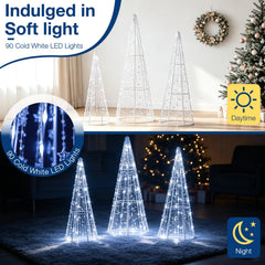 Set of 3 Pre-lit Christmas Cone Trees with Star Strings for Christmas-Cold White