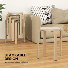 Set of 4 Stackable Bentwood Stools with White Round Seat, 18 Inch
