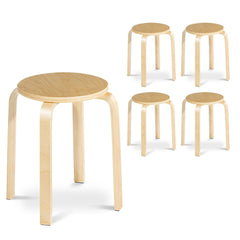 Set of 4 Stackable Bentwood Stools with Round Seat, Natural, 18 Inch