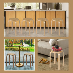 Set of 4 Stackable Bentwood Stools with Round Seat, Natural, 18 Inch