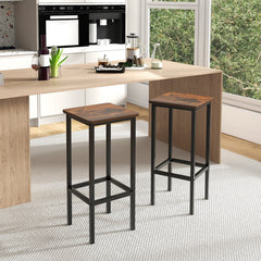 Set of 4 Backless Counter Stools with Rustic Wood Seats and Black Legs, 26 Inch