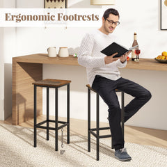 Set of 4 Backless Counter Stools with Rustic Wood Seats and Black Legs, 26 Inch