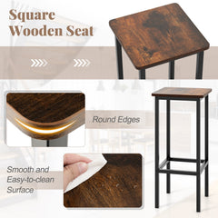 Set of 4 Backless Counter Stools with Rustic Wood Seats and Black Legs, 26 Inch