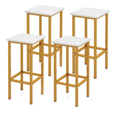 Set of 4 Backless Counter Stools with White Seats and Gold Metal Legs, 26 Inch