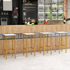 Set of 4 Backless Counter Stools with White Seats and Gold Metal Legs, 26 Inch