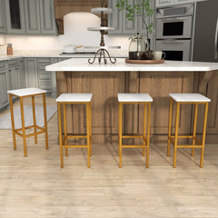 Set of 4 Backless Counter Stools with White Seats and Gold Metal Legs, 26 Inch