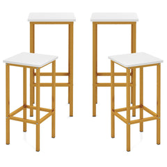 Set of 4 Backless Counter Stools with White Seats and Gold Metal Legs, 26 Inch