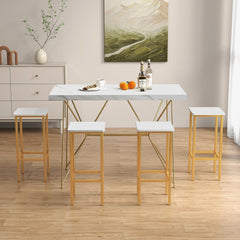 Set of 4 Backless Counter Stools with White Seats and Gold Metal Legs, 26 Inch