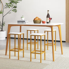 Set of 4 Backless Counter Stools with White Seats and Gold Metal Legs, 26 Inch