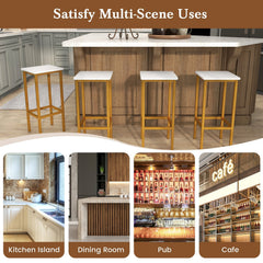 Set of 4 Backless Counter Stools with White Seats and Gold Metal Legs, 26 Inch