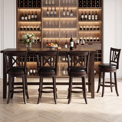 Set of 4 Swivel Counter Stools with Cut X Backs and Black Seats, 26 Inch Seat