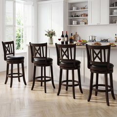 Set of 4 Swivel Counter Stools with Cut X Backs and Black Seats, 26 Inch Seat