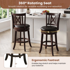 Set of 4 Swivel Counter Stools with Cut X Backs and Black Seats, 26 Inch Seat